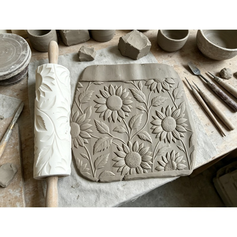 TEMU 1 rouleau à pâte à modeler motif , rouleau à texture gaufrée rétro pour poterie en pâte polymère, outil de décoration artisanale fait main