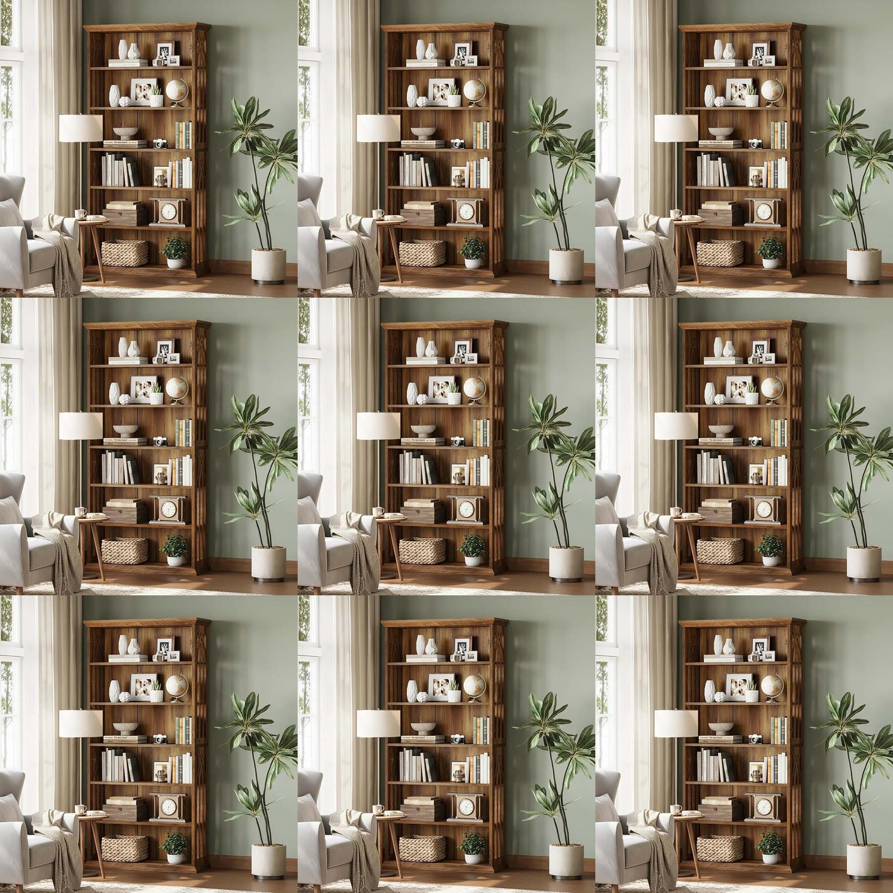 TEMU 1pc Étagère à livres autoportante marron à 6 niveaux | Grande de 75 pouces de hauteur avec étagères d', étagère de rangement en bois polyvalente