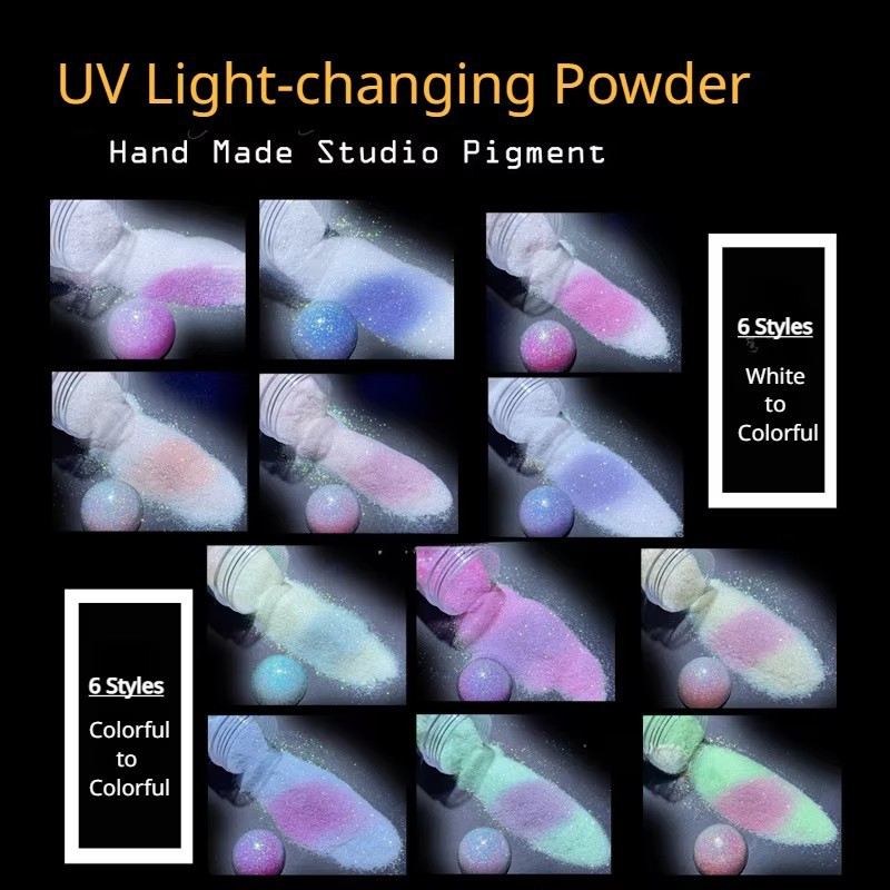 

UV Light Changing Glitter , Pigment Photoluminescent en Plastique, Poudre à Changement de Couleur, pour Nail Art DIY, Mode, Paillettes, Slime, Artisanat en Résine et Décoration de Bijoux