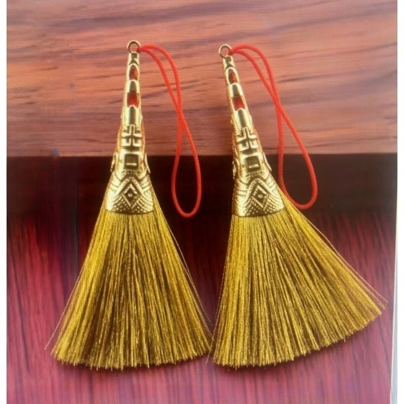 TEMU 2pcs Trendy Good Luck - And Wealth-attracting Artifact, Red And Golden Tassel Broom, Shui Decorative Broom, , Housewarming Gift, Enhances And