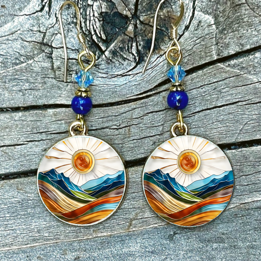 TEMU 2pcs Sun Earrings Mountain Earrings Nature Earrings Landscape Earrings Pendant Earrings Wave Earrings Jewelry Accessories Unique Jewelry