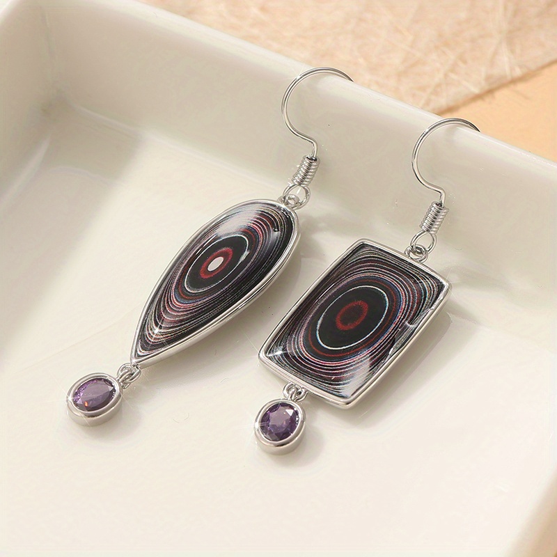Image of 1 Pair Of Bohemian Retro Asymmetrical Pendant Earrings, Geometric Earrings, Women's Jewelry Additions, Daily Gifts