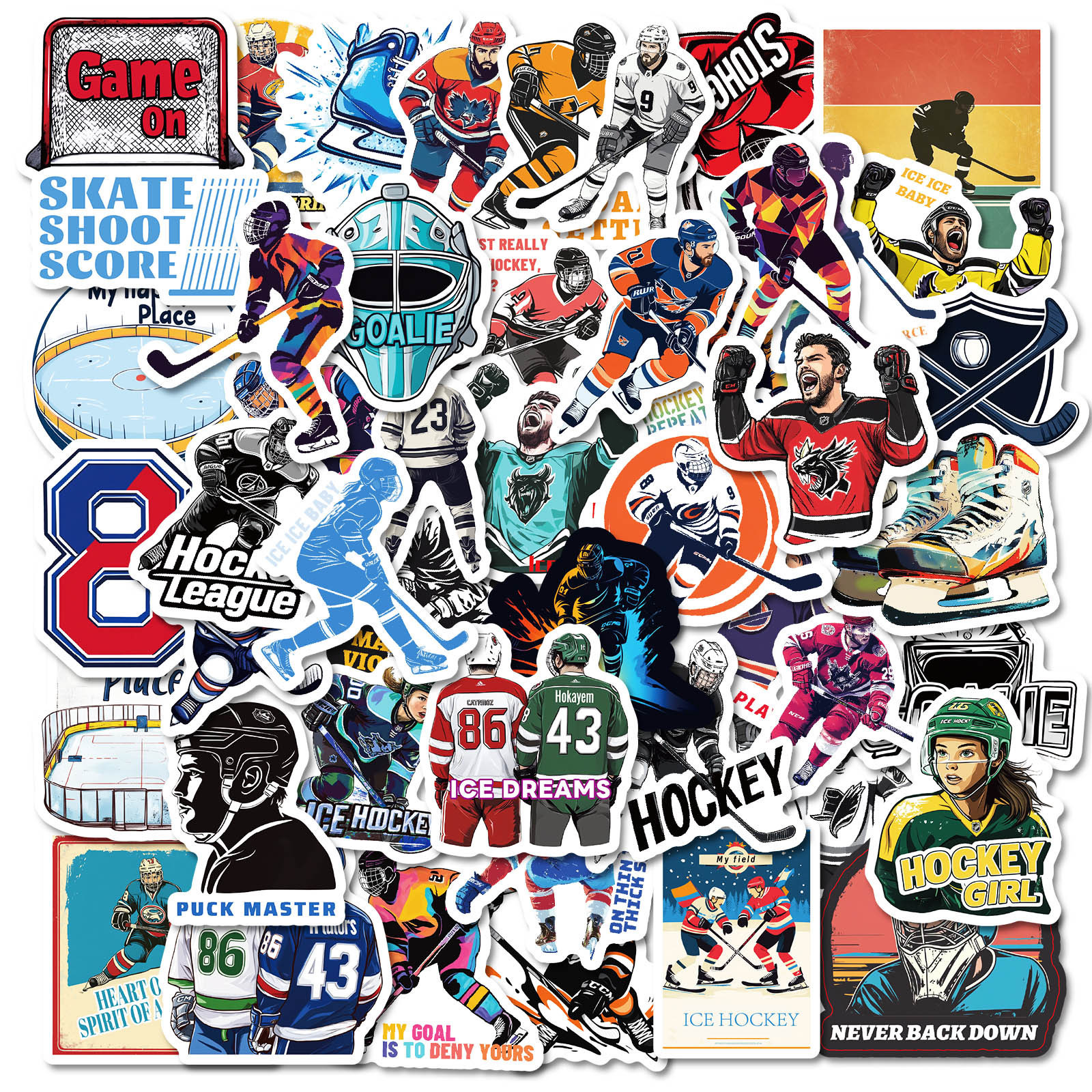 

50 autocollants thématiques de hockey sur glace, autocollants de graffiti imperméables, patches DIY colorés et cool, , réutilisables, irrégulière, matériau PVC