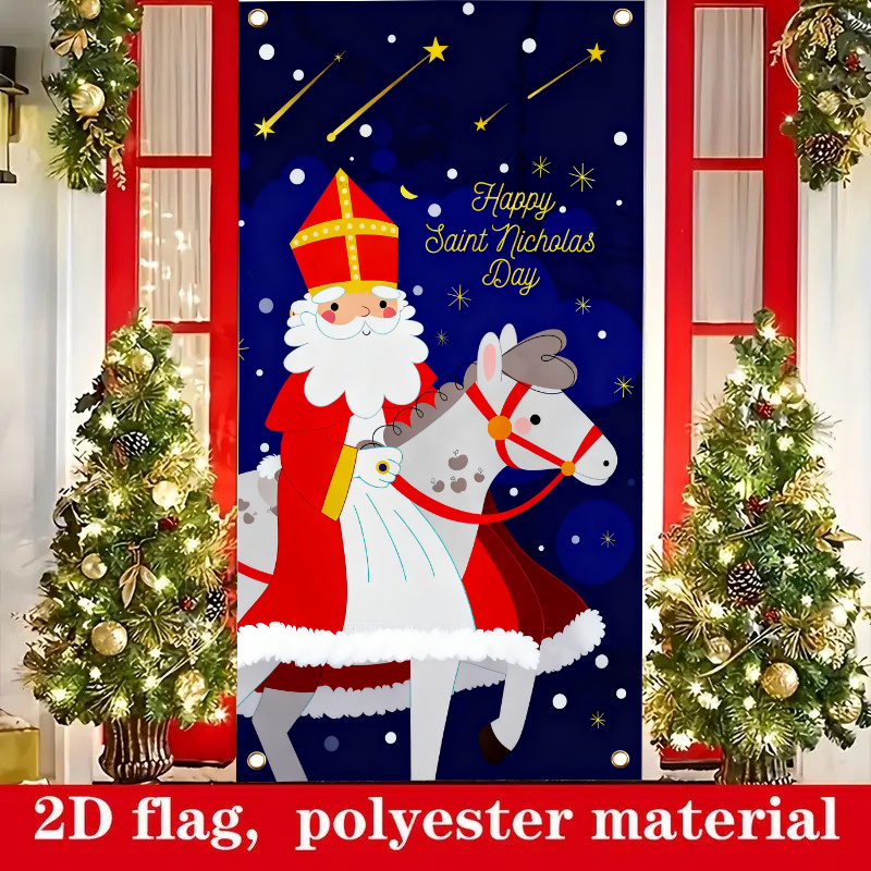 TEMU 2D Plat - 2D Deurbanner 2D Plat - 2D Deurbanner 1 stuks 2D Plat Polyester Deurhoes voor Sinterklaas Dag met een Winter Sneeuwvlok Ontwerp,