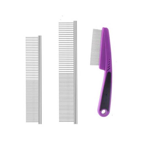 3 Pack Dog Combs Cat Comb Flea Comb Professional Grooming Tool for Long and Short Haired and Other Pets Stainless Cat Grooming Combs with Rounded Tooth for Remove Fleas Lice Eggs
