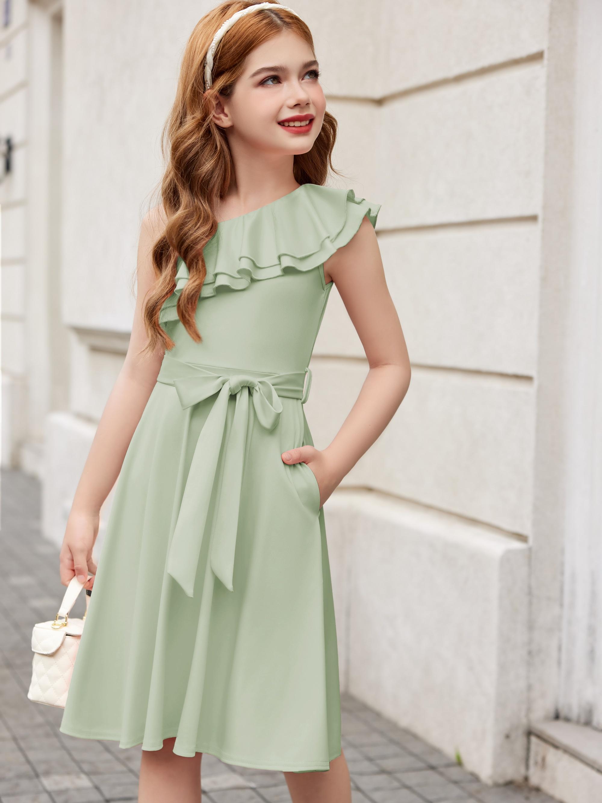 girls sleeveless ruffle neck a line dress pockets 5 12 years - Temu
