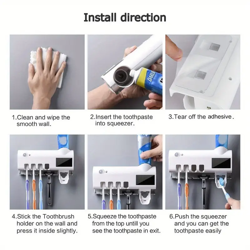white black toothbrush holder wall toothbrush holder toothbrush holder set with 4 slots and 1 automatic toothpaste dispenser for ladies family bathroom accessories Product details 7