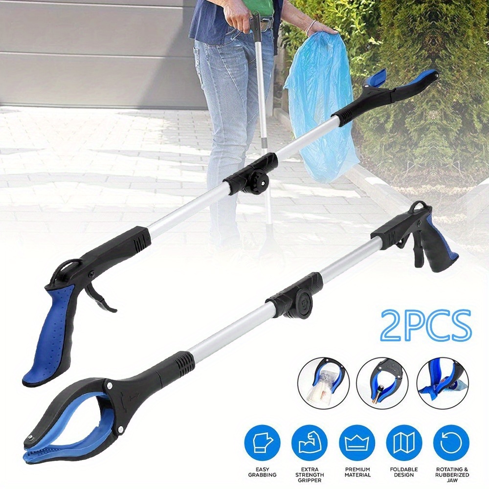Image of Ergonomic Grab Tongs For Seniors, 2pcs - 31 Inch Foldable Rubbish Tongs With Magnetic Tips And 360° Rotating Head, Arm Extension Gripper For Waste Removal, Gripper For Seniors, Handle