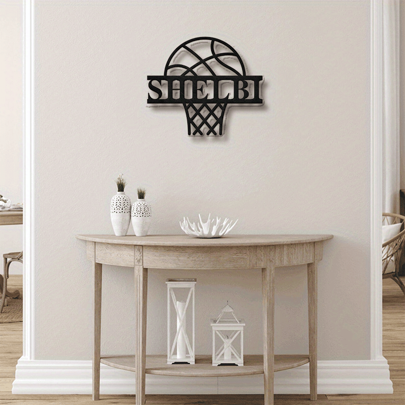 1pc customizable black iron basketball hoop sign personalized sports themed wall decor for home bar game room ideal gift for basketball enthusiasts details 4