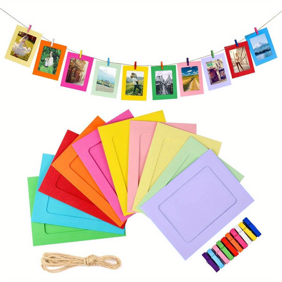 Resim 42 Parça Renkli Kağıt Fotoğraf Çerçevesi - 10.16x15.24cm, Ev, Okul ve Ofis Dekoru İçin Çok Renkli Asma Çerçeve, Okula Dönüş Sezonu İçin Mükemmel | Canlı Fotoğraf Çerçeveleri | Dekoratif Fotoğraf Çerçeveleri 