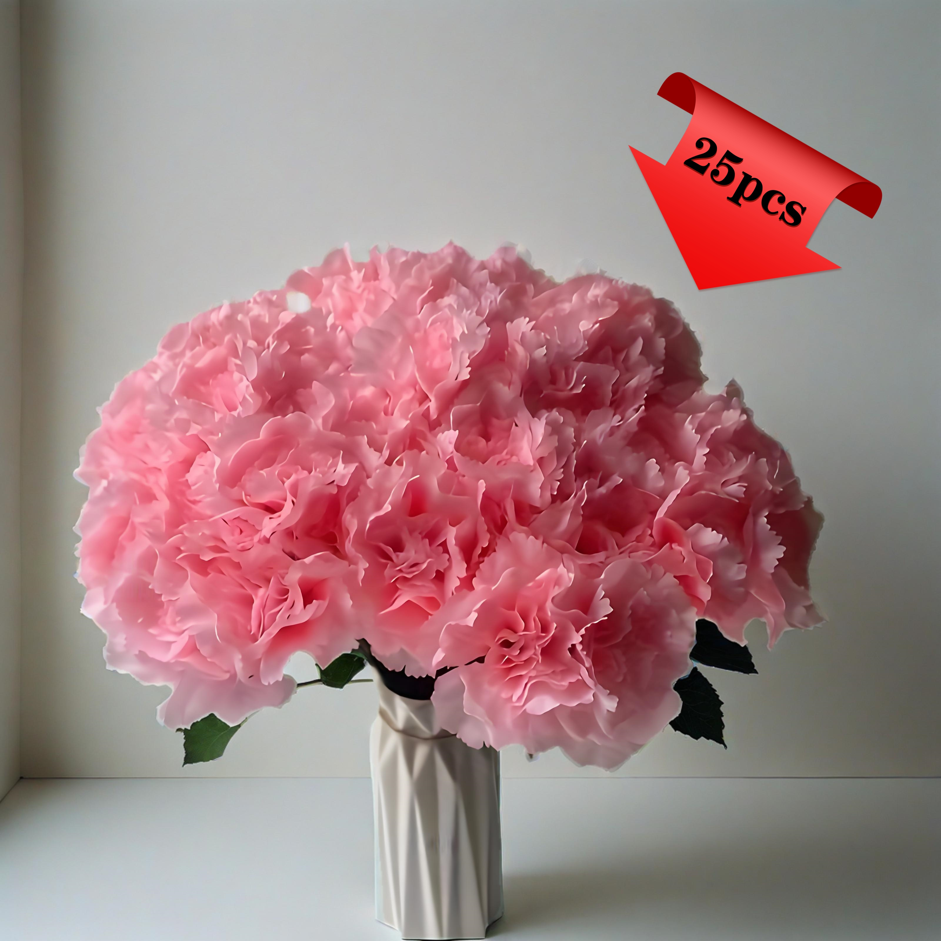 Image of 25 Stems Artificial Pink Carnations Bouquet - Vibrant Realistic Flowers For Mother’s Day, Weddings, Decor - Durable Plastic, No Maintenance Centerpiece Arrangement, Elegant | Nopower Needed Decor