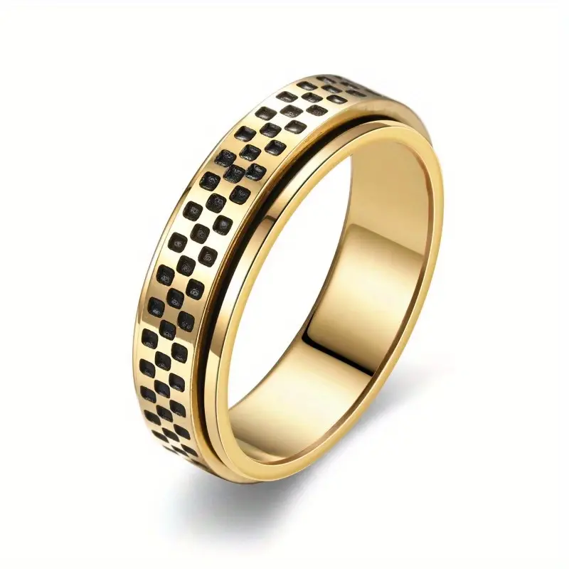 a stylish new mens ring with a unique european and american design featuring a resistant oil coated rotatable small checkered mosaic pattern its a versatile accessory durable and suitable for everyday wear or as a gift Product details 6