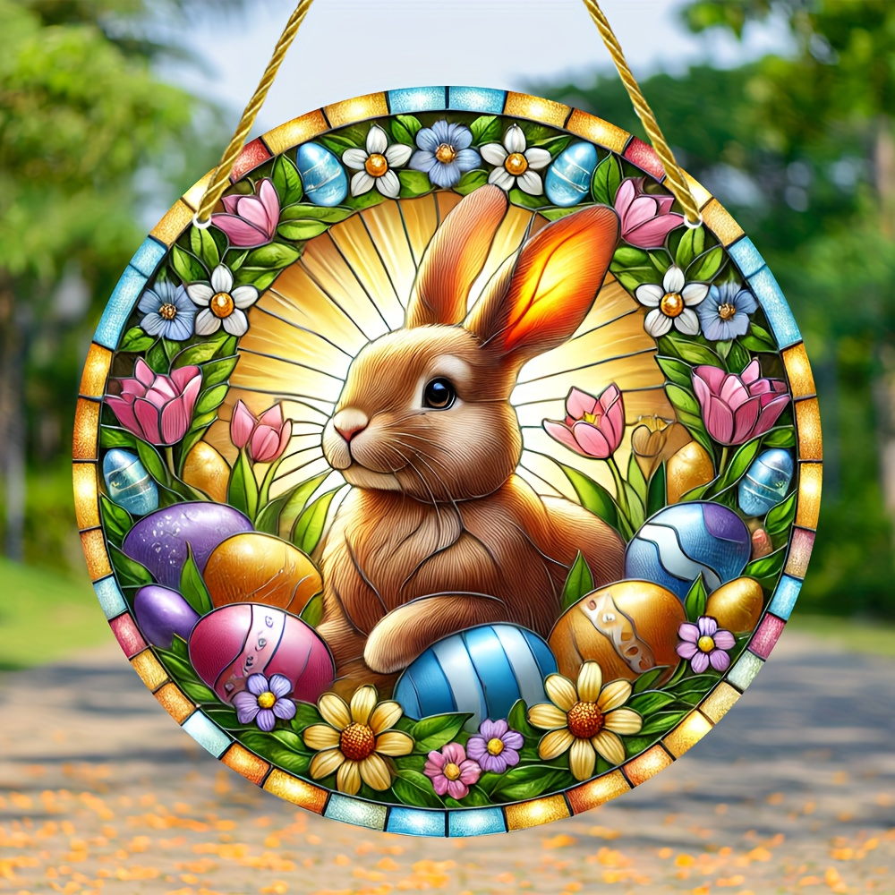 

Rabbit & Sun - Vibrant Acrylic Stained Glass-style Wall Hanging, 5.9x5.9 Inches - Ideal For Window, Home & Garden Decoration - Gift For Family & Friends, Rabbit Accessories