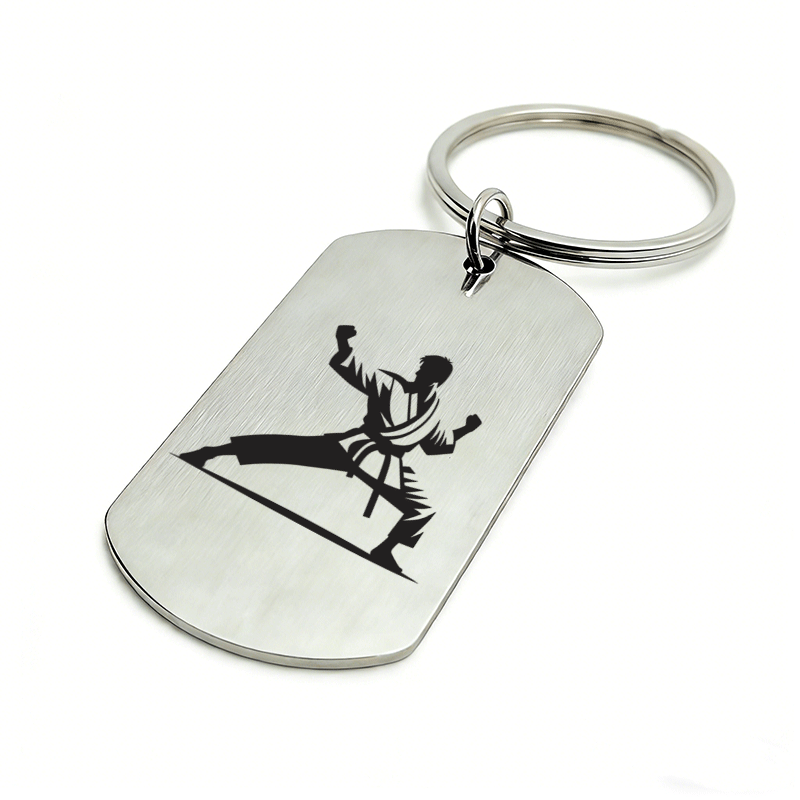 TEMU 1pc Set Metal Hardcore Karate Silhouette Keychain Military Tag Style Car Pendant Martial Arts Enthusiast/sports Enthusiast Metal Key Ring Give