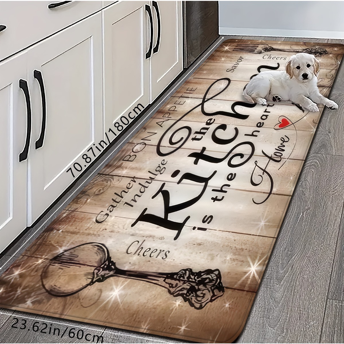 TEMU 1 pz/2 pz/3 pz Tappeto Runner da Cucina Marrone Scuro Legno con Motivo Stampato 'The Kitchen Is ', Assorbente ad Rimbalzo Antiscivolo, Tappetino