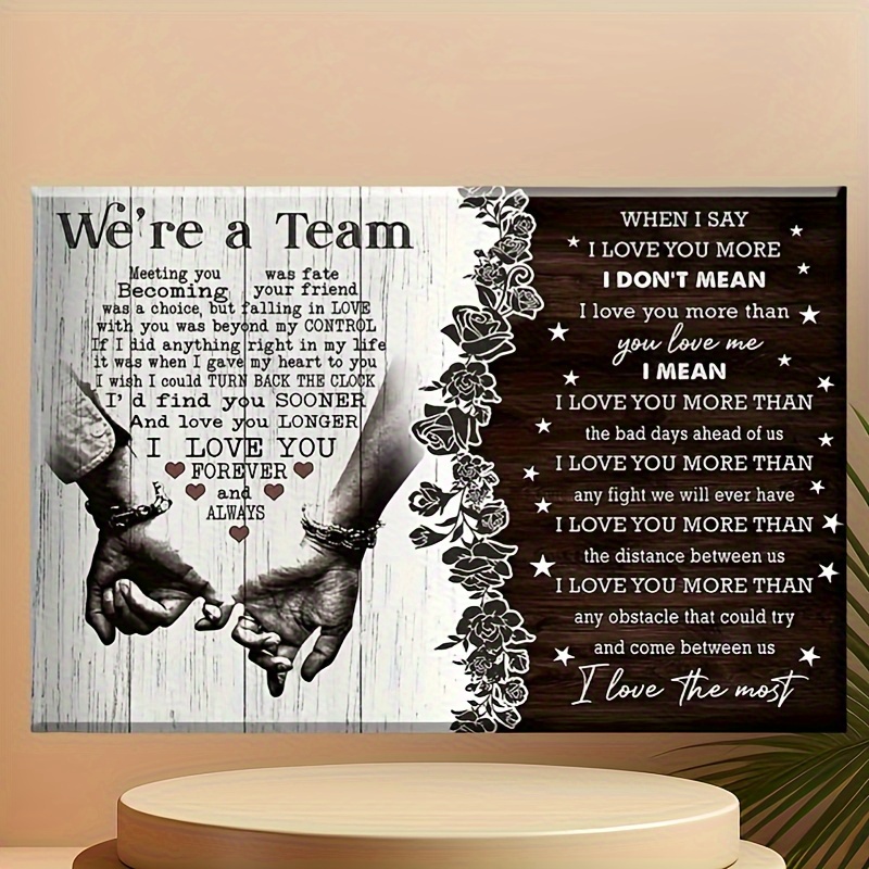 TEMU Plaque Murale & Teamwork - Décoration pour Couples avec Design de Mains, Cadeau Saint-Valentin pour Maison, Bureau ou Chambre - Panneau en Bois