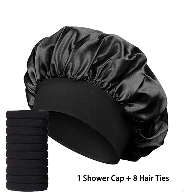 TEMU 9pcs Set: 1 Hat   8 Hair Ties. Women's Fashion Hair Cap, Elastic Sleep Cap, Soft And Comfortable, Hair Care Cap, Suitable For Curly And Straight