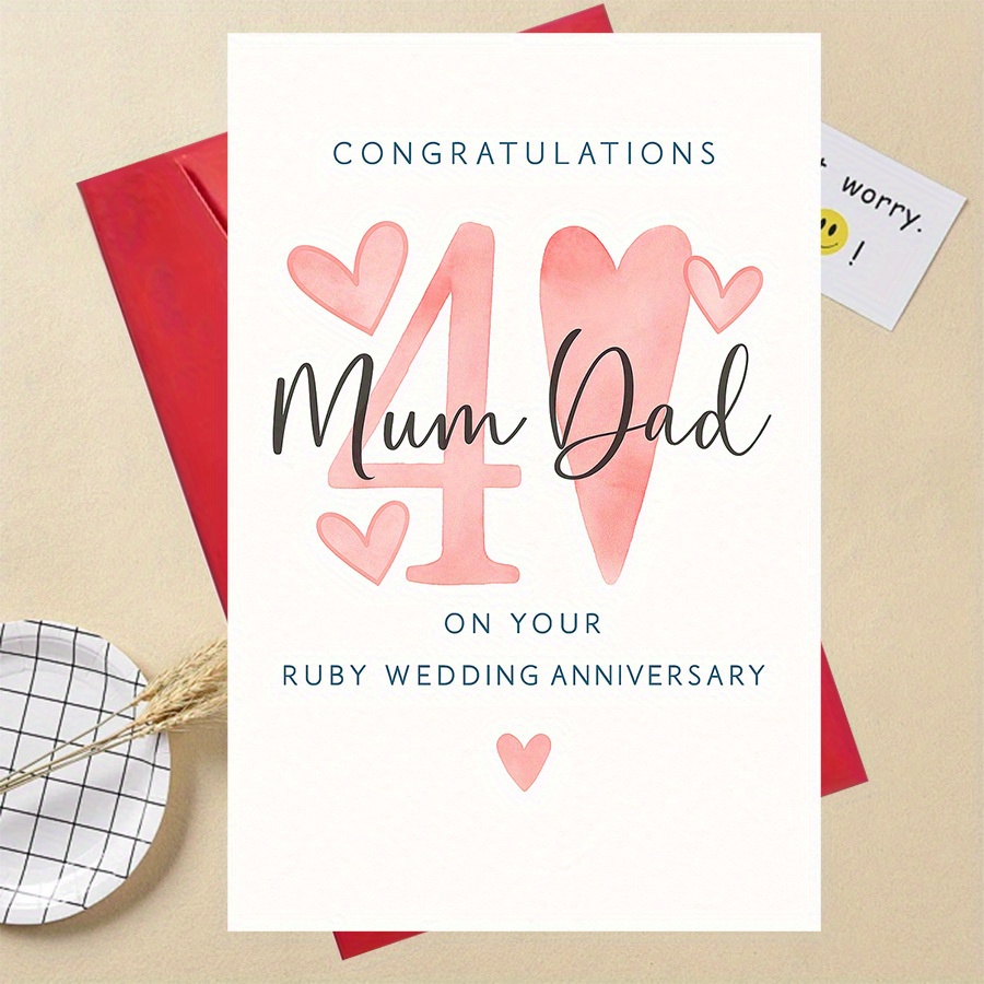 TEMU 1pc Lustige Geschenkecreated-ruby Wedding Anniversary Card For Parents Elegant Perfect Gift For Celebrating And Suitable For