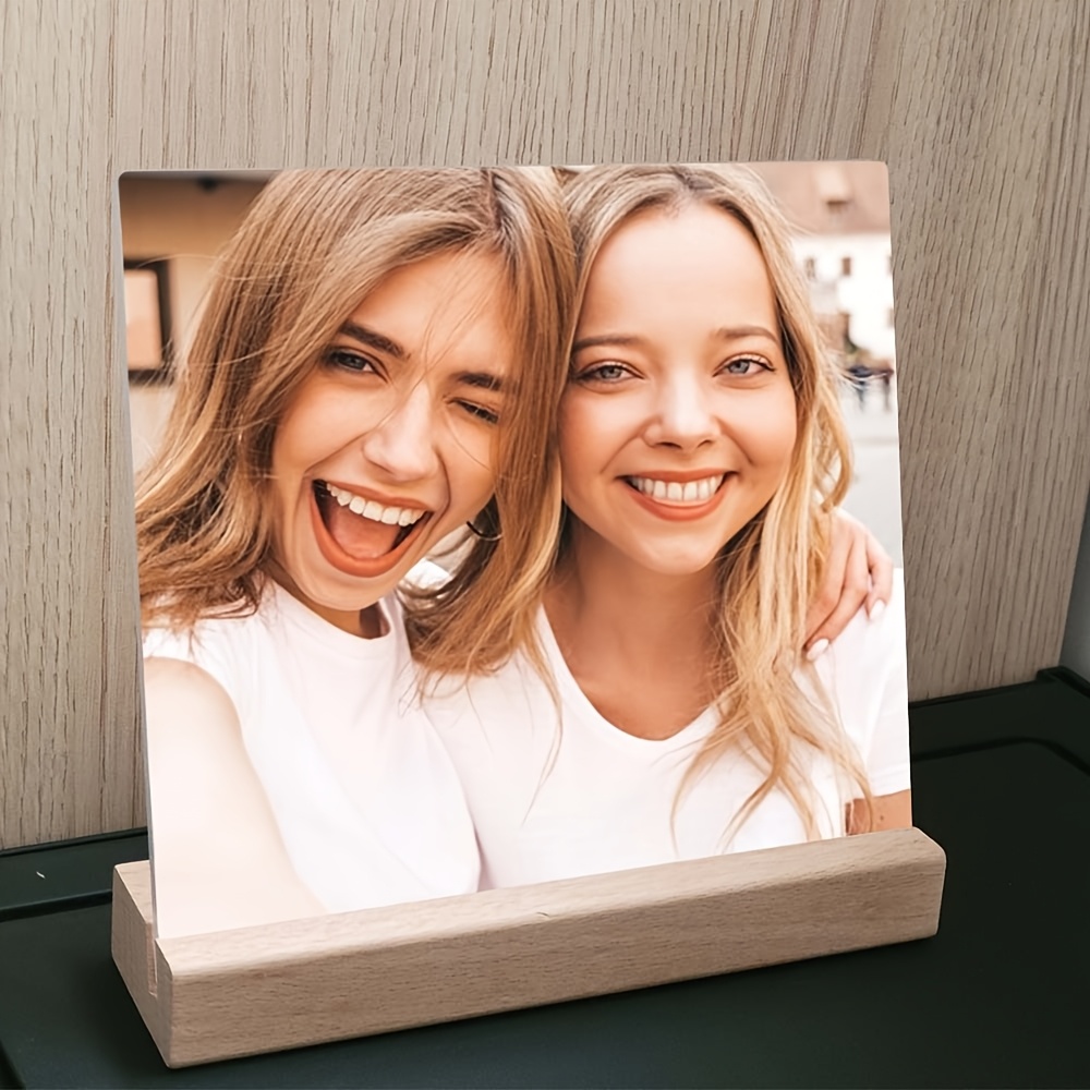 TEMU Marco de fotos 2D personalizado con base de madera, adorno de escritorio para fotos personalizable, adecuado como regalo para hermanas o