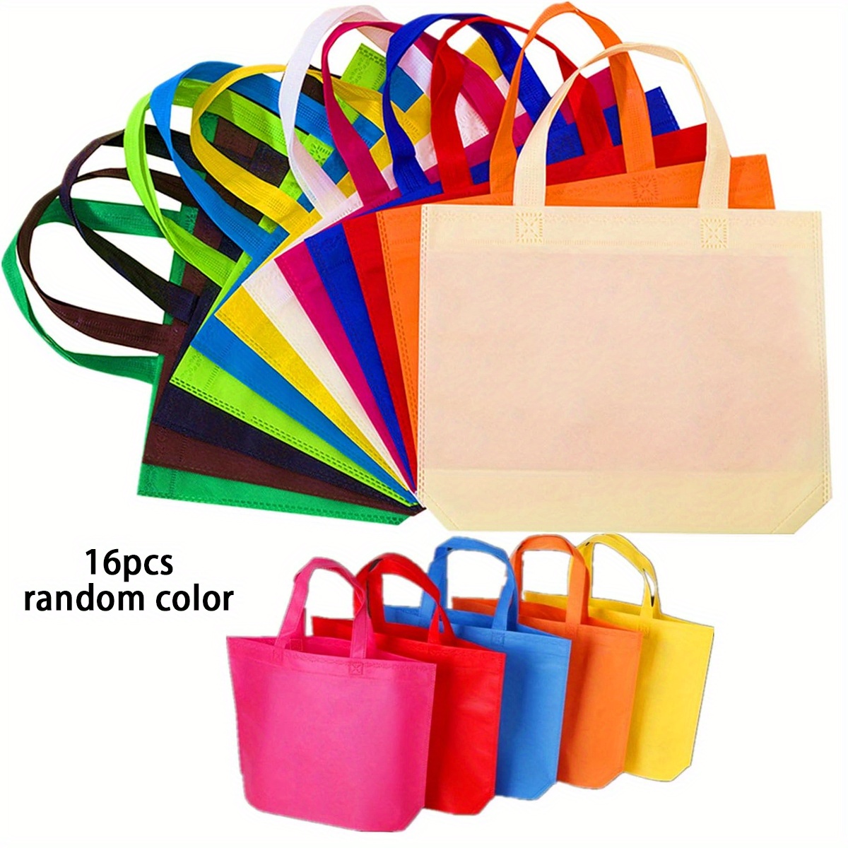 E-shop 16 Stück Wiederverwendbare Non-Woven-Stoff-Tragetaschen - Hochwertige Mehrfarbige Sortiment mit Robusten Griffen für Partys, Veranstaltungen,
