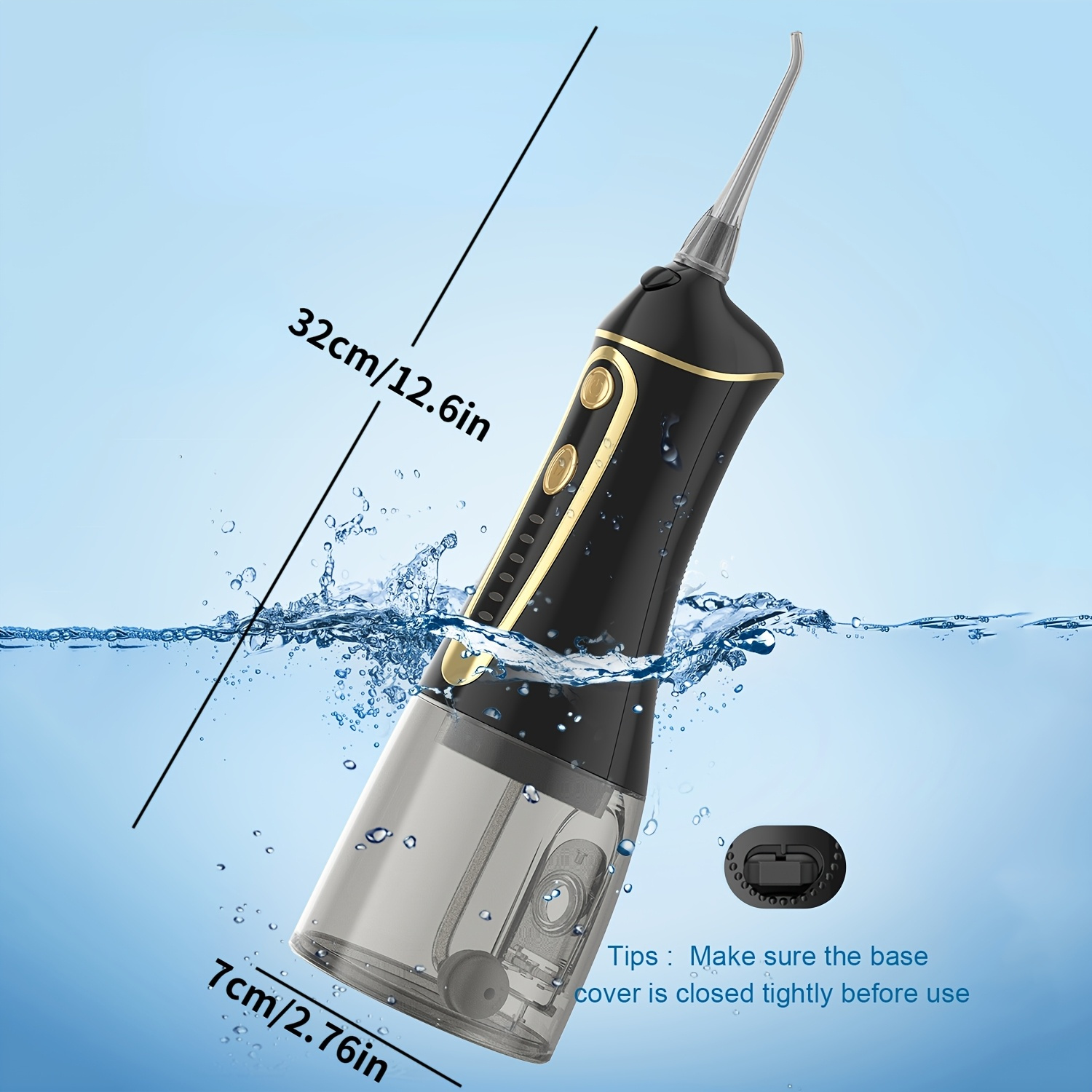 Valentine's Day Gift - Water Flosser, 6 Replaceable Nozzles, Portable, 30 Days of Use on Full Charge, Deep Oral Cleaning, Home and Couple Travel, Couple Hygiene Products, Cruise Essentials, Travel Must-Have Accessories - Black details 4