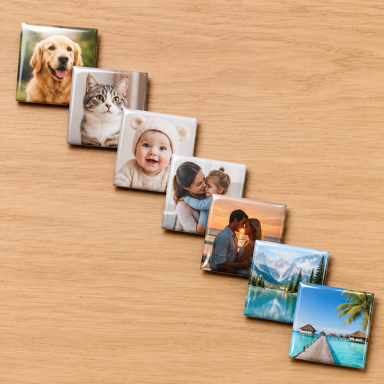 TEMU Custom Set Of 7 Different 5cm Square Personalized Photo Fridge Magnets, Allowing You To Family Photos. Exquisite Kitchen Decor Ornaments And