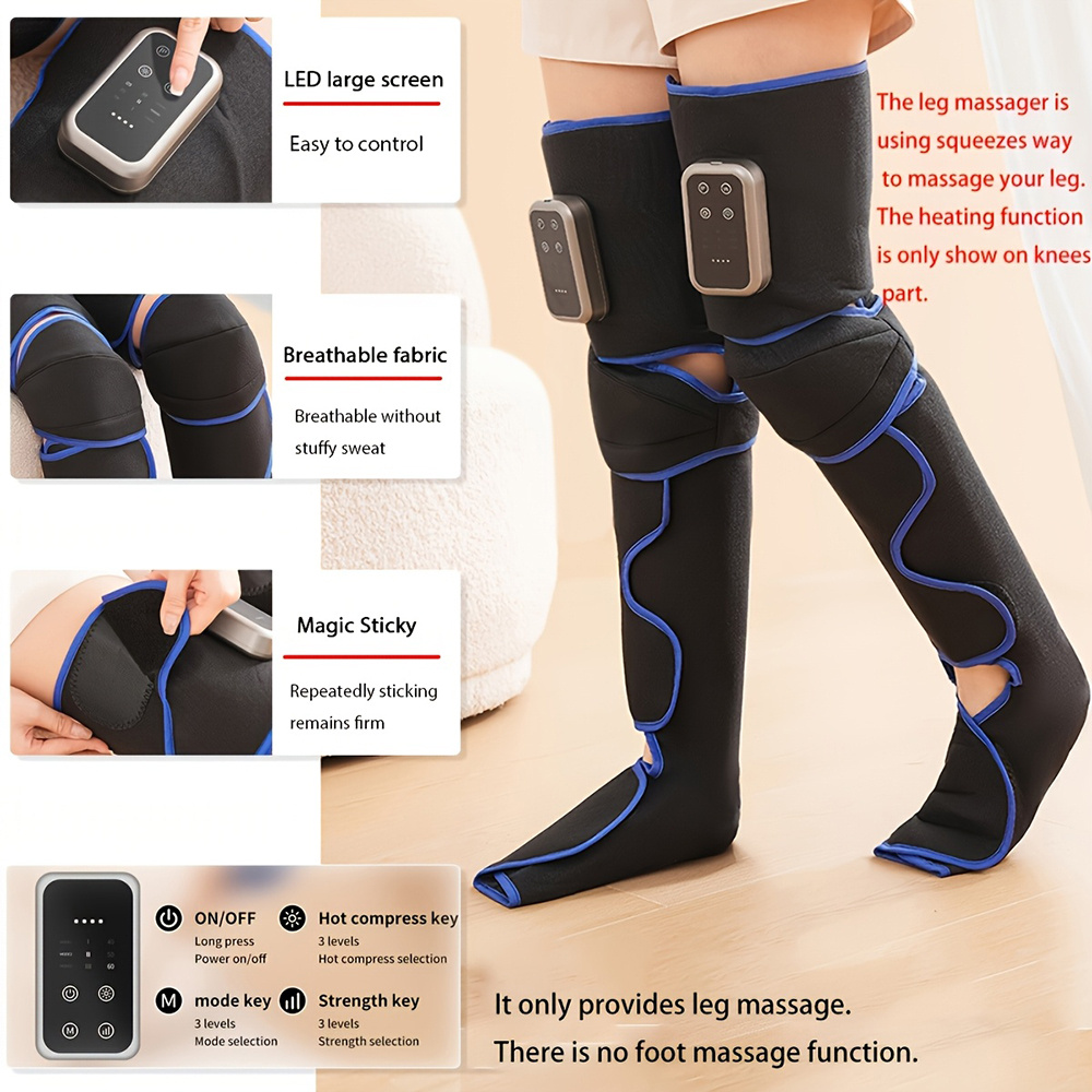 1pc Cordless Rechargeable Full Leg Massager with Heat And Vibration - 4 Modes, Large Screen Display, Soft Fabric, Breathable Design, Suitable for Calfs, Thighs, Knees, Ankles And Soles - Mother's Day Gifts, Father's Day Gift