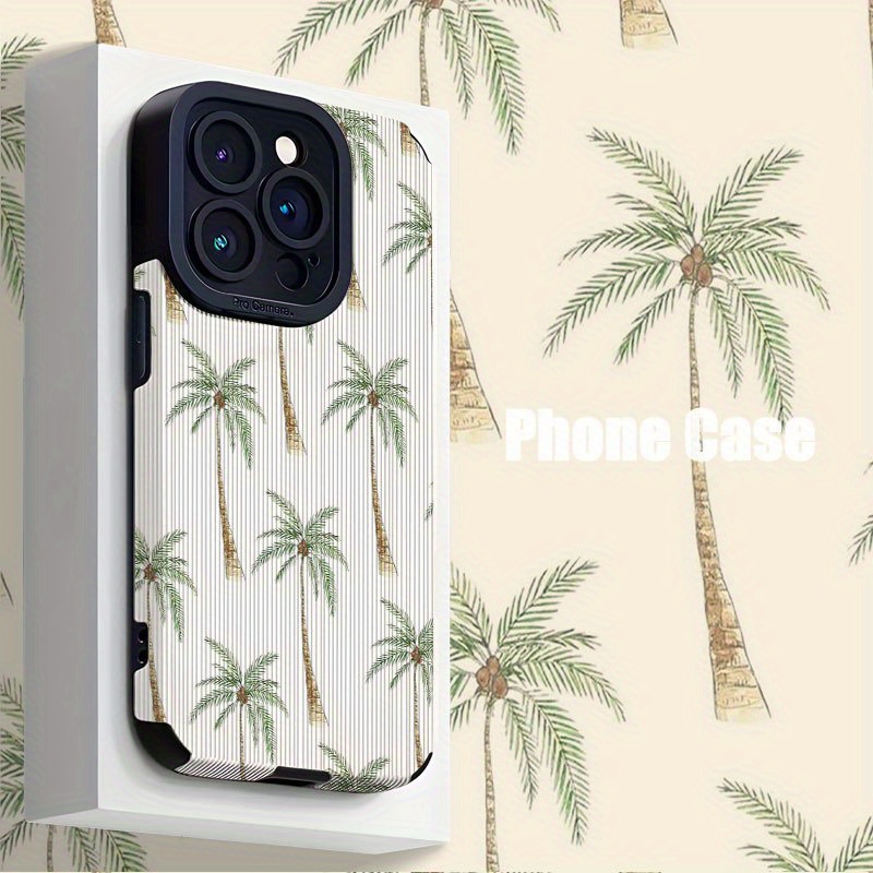 TEMU Phone Case: Coconut Tree Pattern Tpu Case Compatible With Iphone 16 Pro Max/14/16 Plus/15/13 Pro/12/11/x/xr/xs Max, Durable Anti-drop Vertical ,
