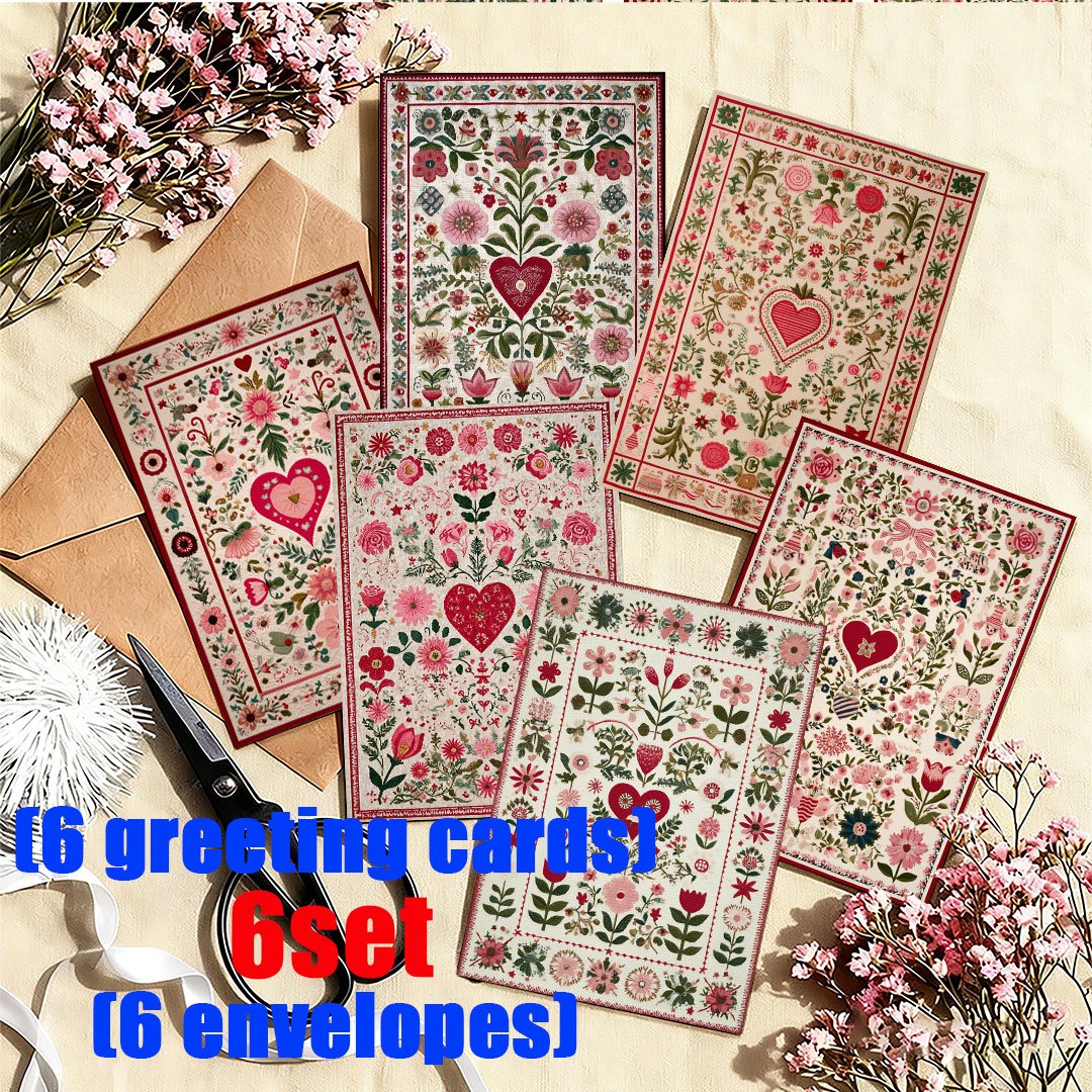TEMU 6pcs/12pcs Fun Greeting Cards With Floral And Heart Patterns. Holiday Greeting Card   Envelope Set | Blank Inside | Suitable For Holidays,