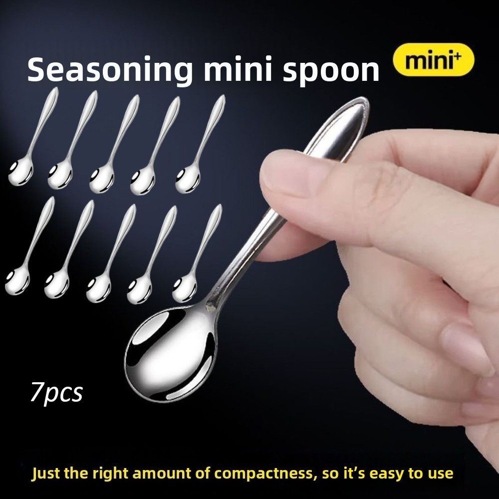 TEMU 7pcs Small Stainless Steel Spoons, Mini Cute Seasoning Spoons, Suitable For Spice Jars/; Stainless Steel Coffee Spoons, Creative Small Round