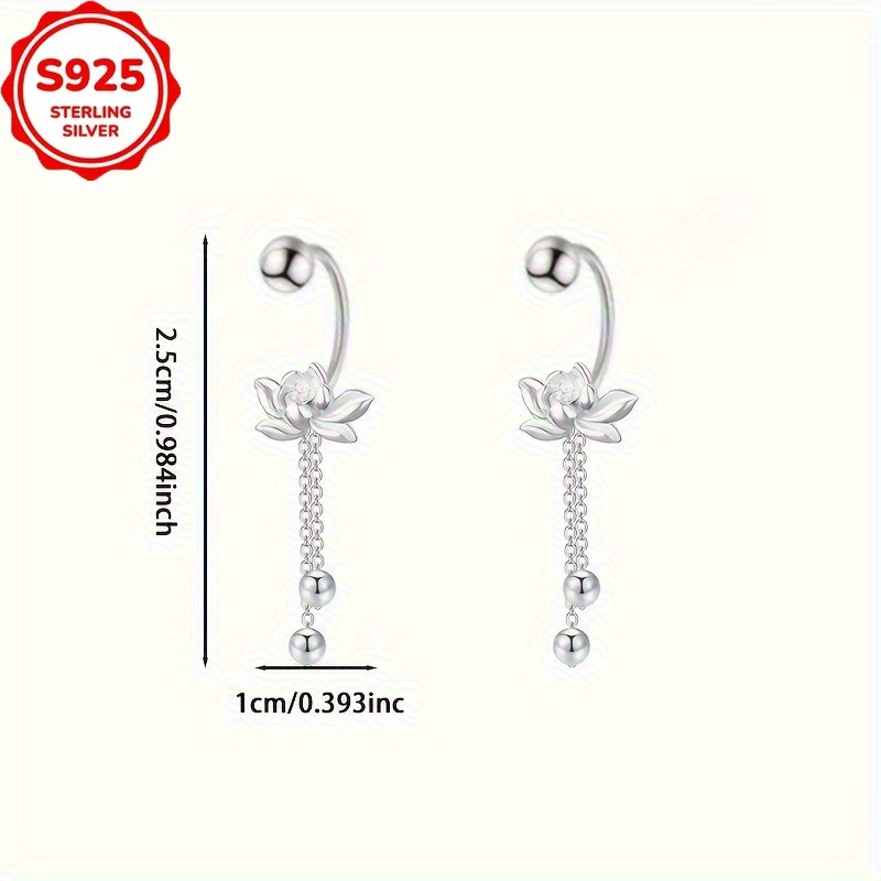 pair of elegant s925 sterling silver for lotus tassel earrings retro   hypoallergenic   daily wear and   Product details 3