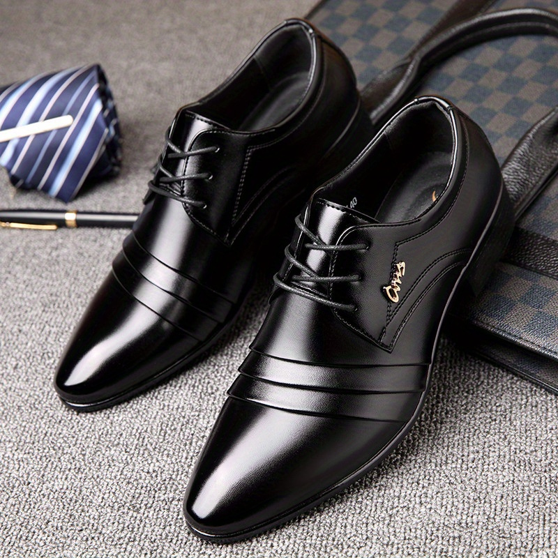 TEMU Men's Plus Size Vintage British Derby Shoes - Low-top Lace-up Formal S With Non-slip Rubber Sole, Toe For Business, Weddings & Smart Casual -