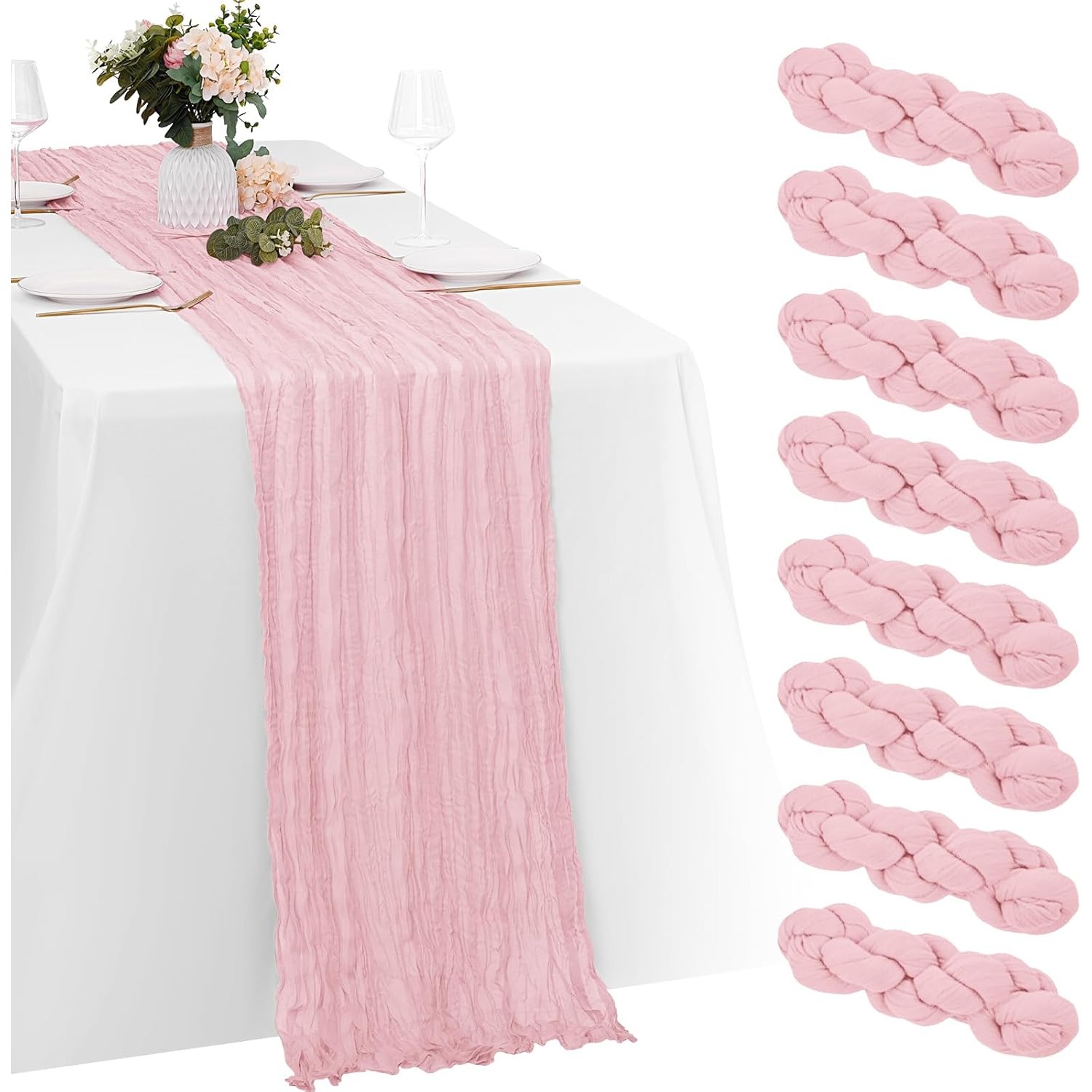 TEMU 8-pack Cheesecloth Table Runners 20x120 Or 20x71 Inch Gauze Table Runner Cheese Cloth 6/10ft Table Runner Rustic Sheer Runner For Wedding