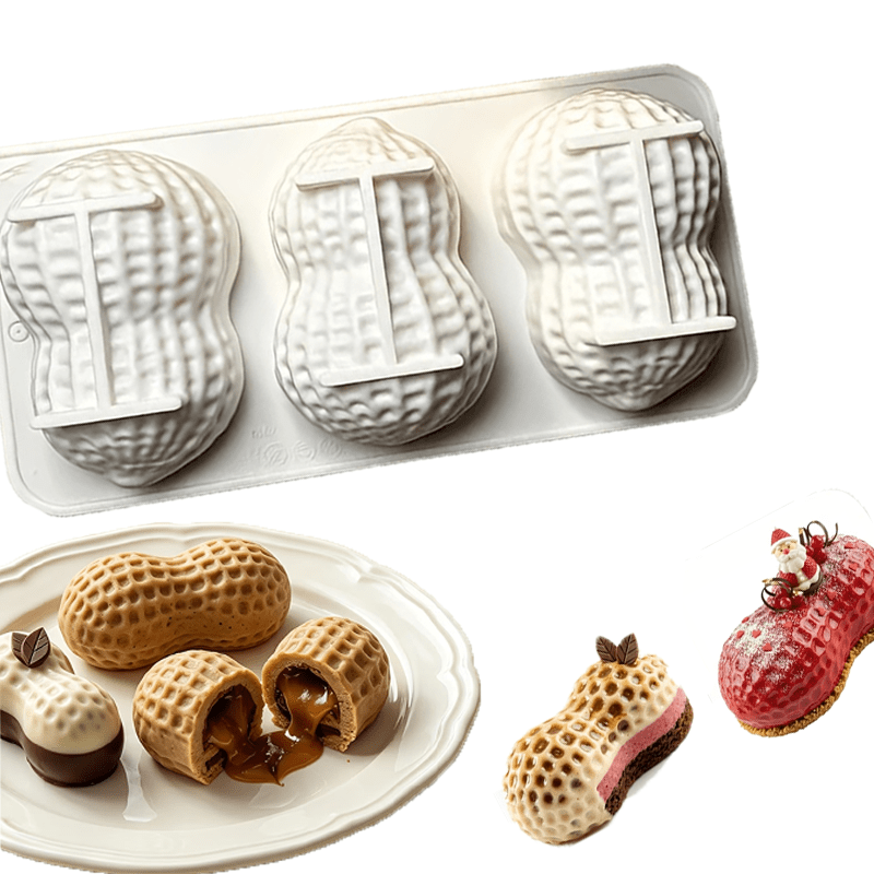 TEMU 1pc 3-cavity Peanut-shaped Silicone Cookie Cutter, Made Of Food-grade, High-temperature Resistant Material, Suitable For Making Peanut-shaped