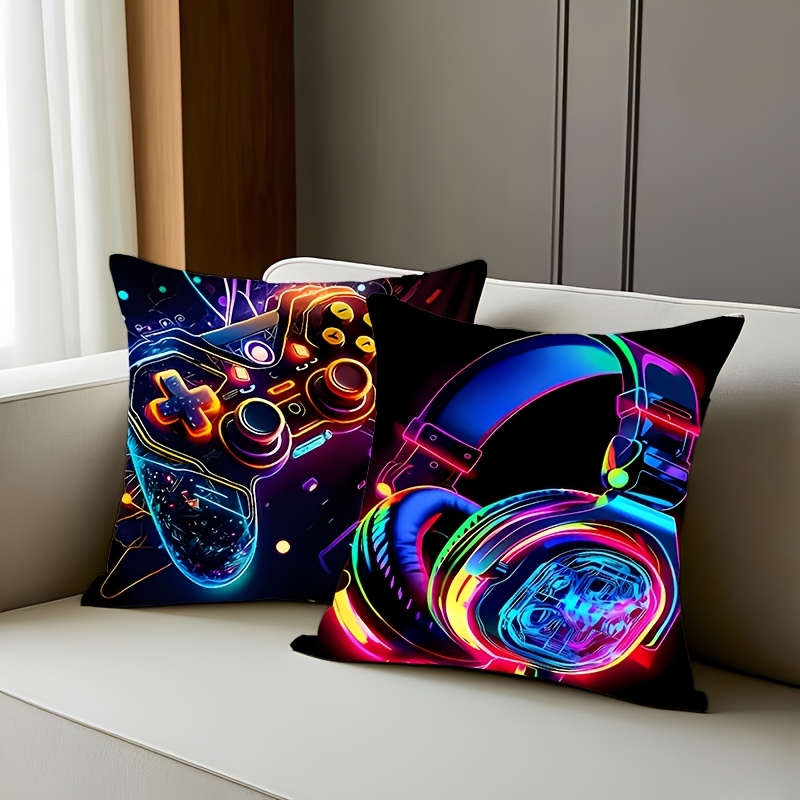 TEMU 2d 2pcs Black Background Neon Esports Printed Pillowcases, In Multiple Sizes, Made Of Velvet, Single-sided Print, Pillow Inserts Not Included.