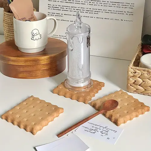 1pc wooden cookie shaped coaster wood cup mat for coffee milk durable kitchen and room decor coasters