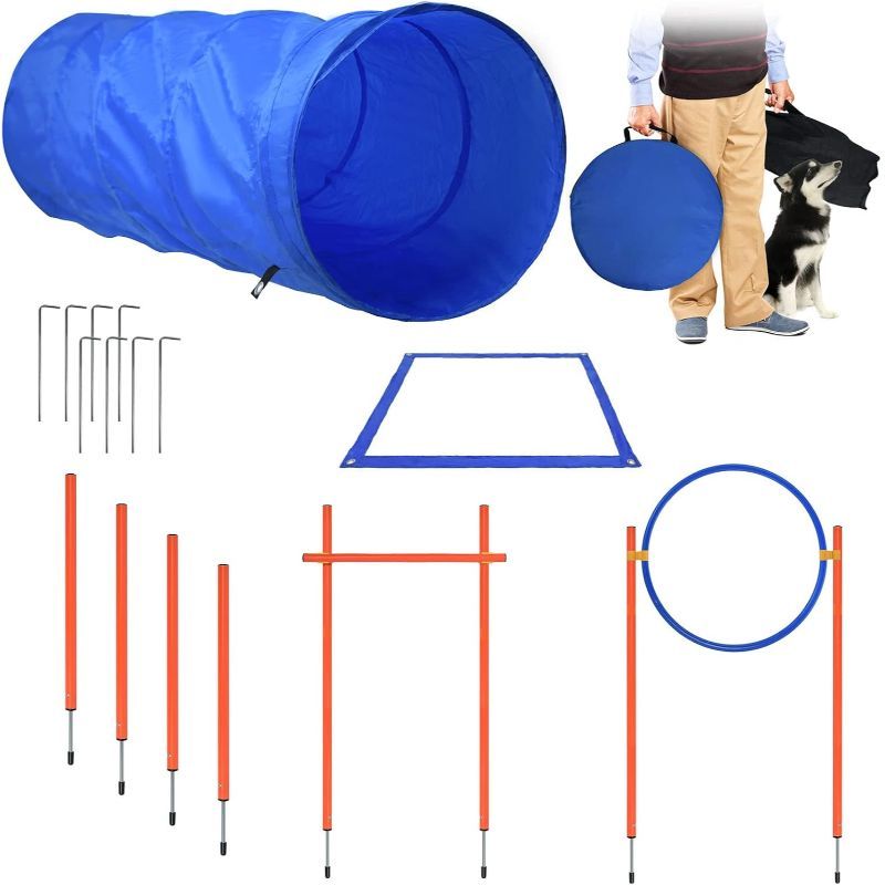 E-shop Komplettes Agility-Trainingsset für Hunde mit Hindernissen, Reifen, Tunnels & Mehr - Strapazierfähiges PVC, Blau - Ideal für Alle