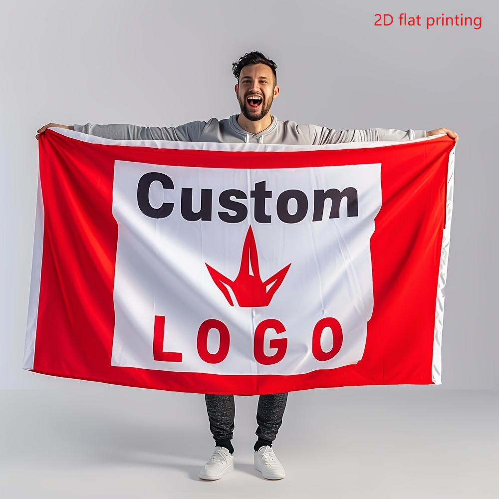 TEMU Plat 2D, Plat 2D - 1 pièce Drapeau Personnalisé 3x5 Pieds, Bannière Personnalisée avec Votre Logo/, Motif Vif Rouge et Blanc, aux UV, Tissu