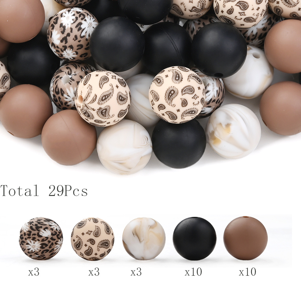 Image of 29pcs Pack 15mm Round Silicone Focus/spacer Beads - Loose Beads Suitable For Jewelry Making, Diy Crafts With Or Loose For Beading - Uniform Beads For Bracelets, Necklaces, Earrings, Keychains ()