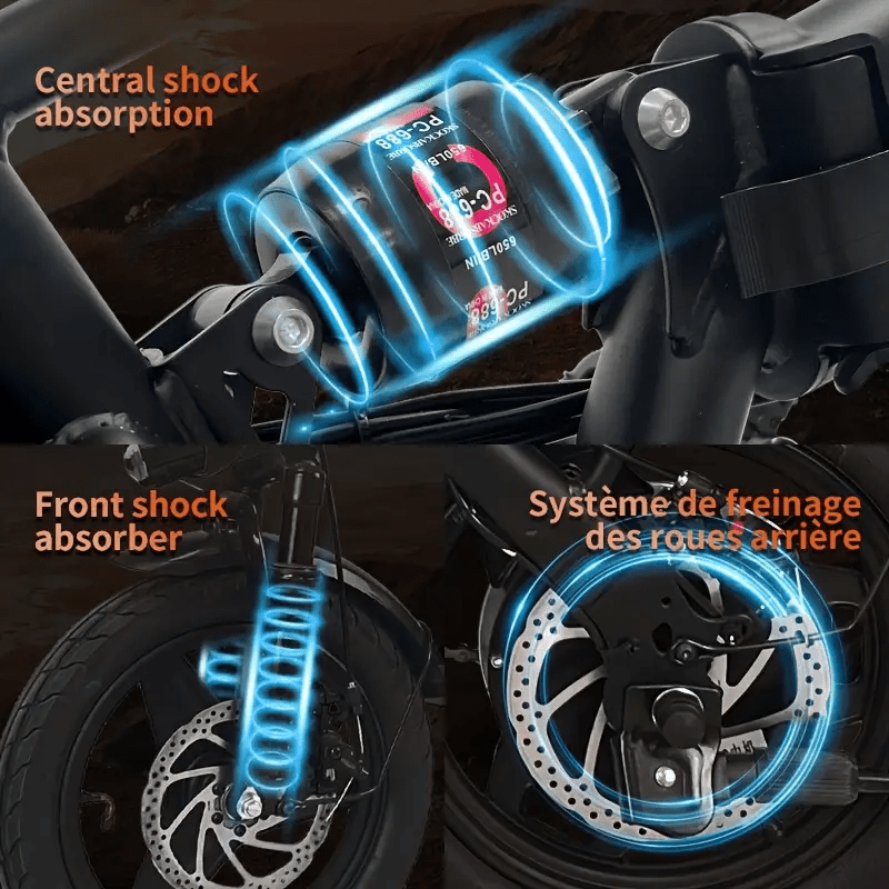 500w - long-range commuter electric scooter with 48v battery, 20-mile range, 19mph  , 14 fat tires, 200lbs   capacity, shock-absorbing seat, and foldable design for adults Product details 3