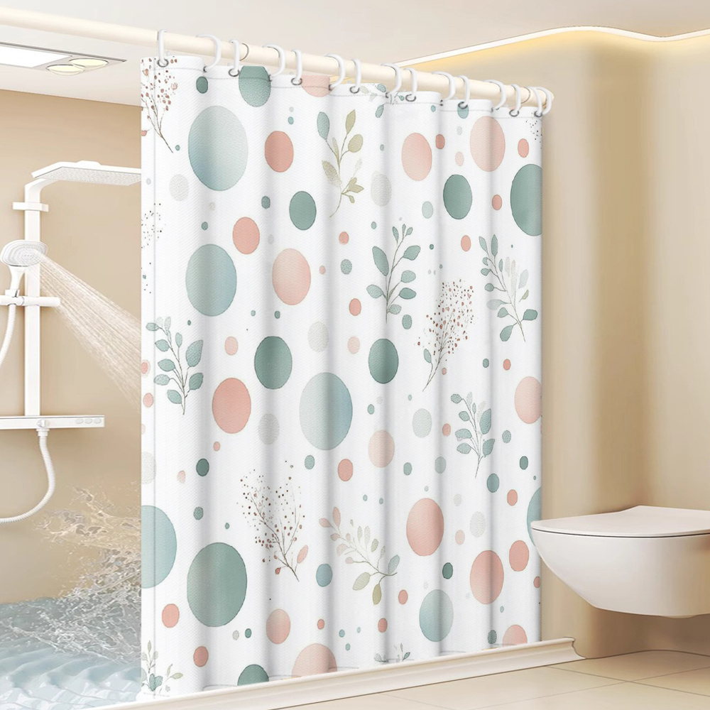 TEMU 1pc Polka-dot Pastoral Style Printed Shower Curtain, Easy Artistic Style Bathroom Home Decor With Plastic Hook, Suitable For Machine Washable