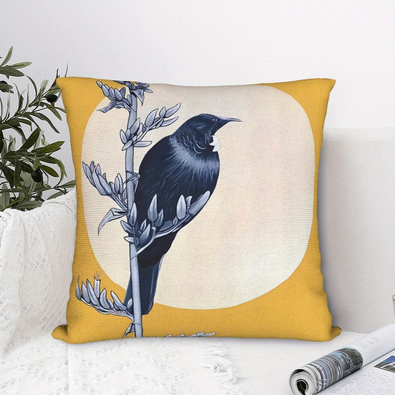 TEMU 1pc Pihudu New Zealand Bird Pattern Pillowcase - Modern Minimalist Style Design, Zipper Closure, Machine Washable Polyester Fiber Cushion Cover,