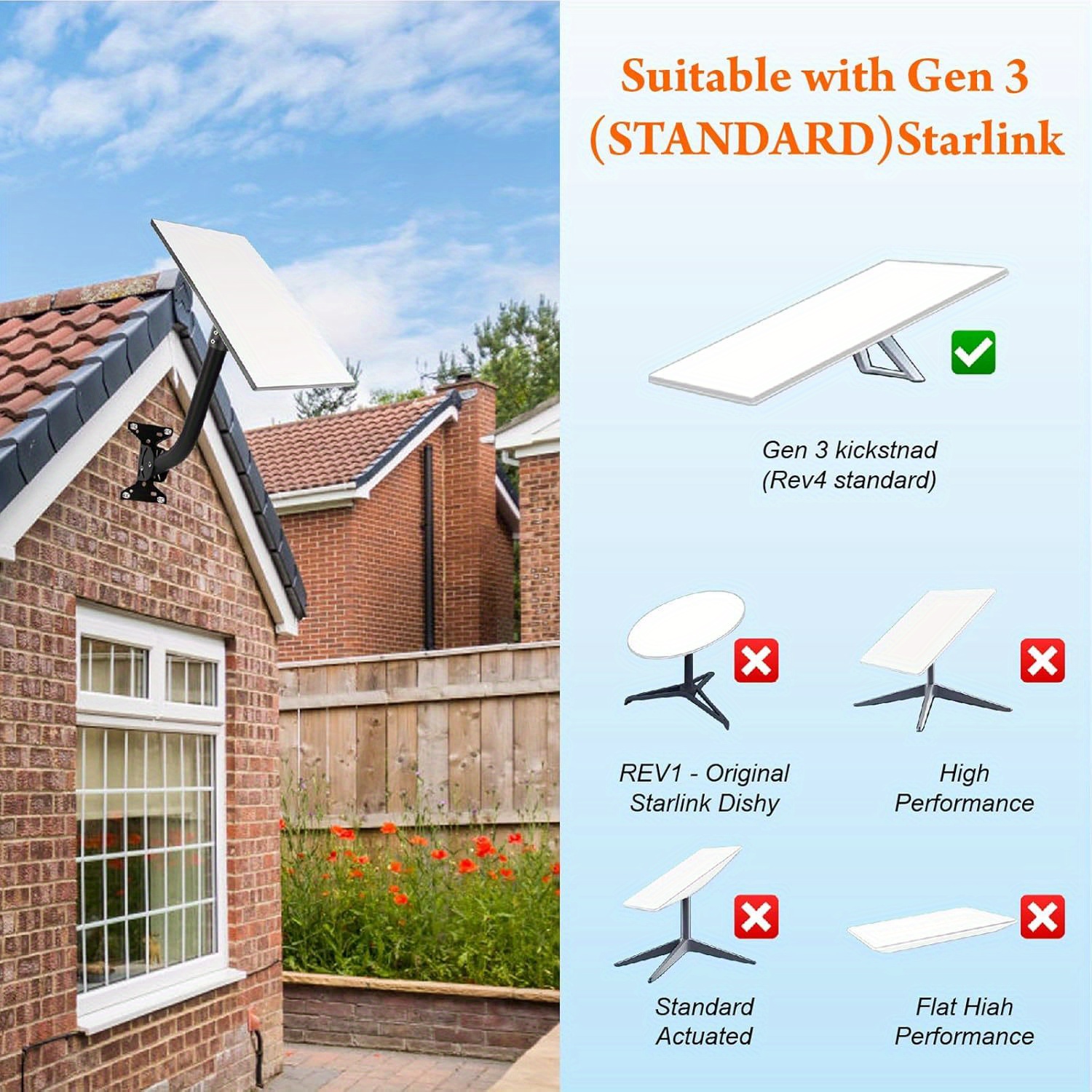 Kit de Montage Mural Réglable Starlink Gen 3 - Support d'Antenne en Fer Durable, Compatible avec la Plaque Standard V3 pour Internet Starlink, Montage Long sur Mur, Satellite