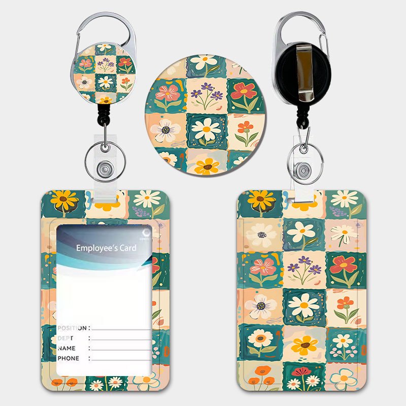 TEMU Floral Style Colorful Flower Id Holder For Women, With Slider Pull Tab Retractable Lanyard And Keychain, Durable Plastic Card Holder. Suitable