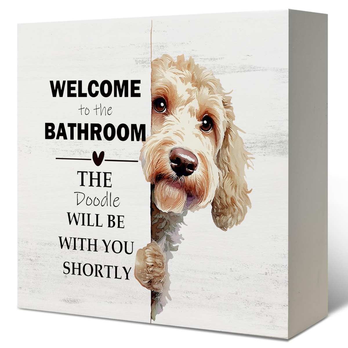 TEMU 1 Pack Color Watercolor Peeking Goldendoodle Doodle Dog "welcome To The Bathroom The Doodle With You " Quote Pvc Tabletop Block Sign, Farmhouse