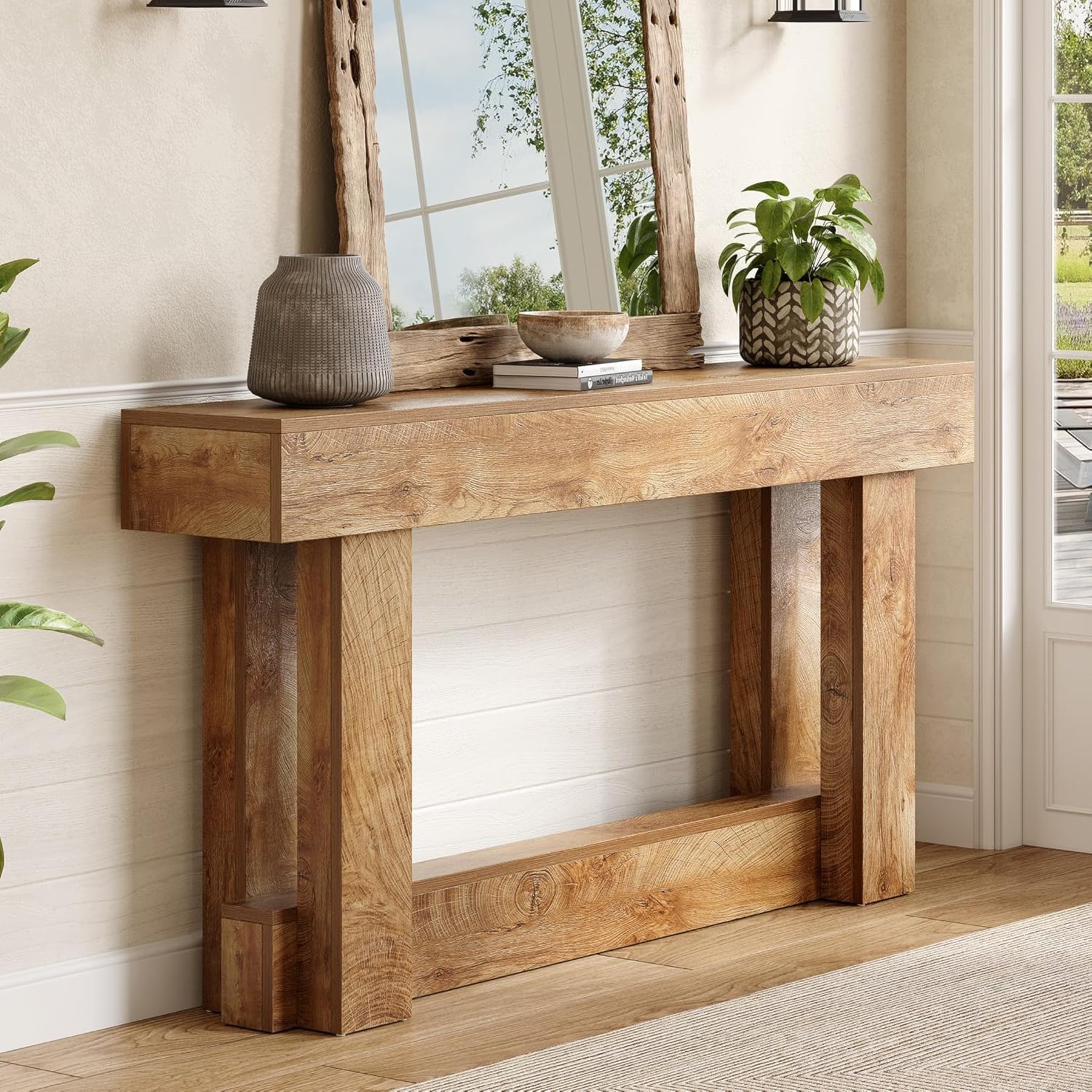 63-inch Long Farmhouse Console Table, A Two-tier Sofa Table Featuring Storage, A Mdf Top With A Annual Ring Pattern, A Slim Entryway Table Suitable For , Living Rooms, Or Behind Couches