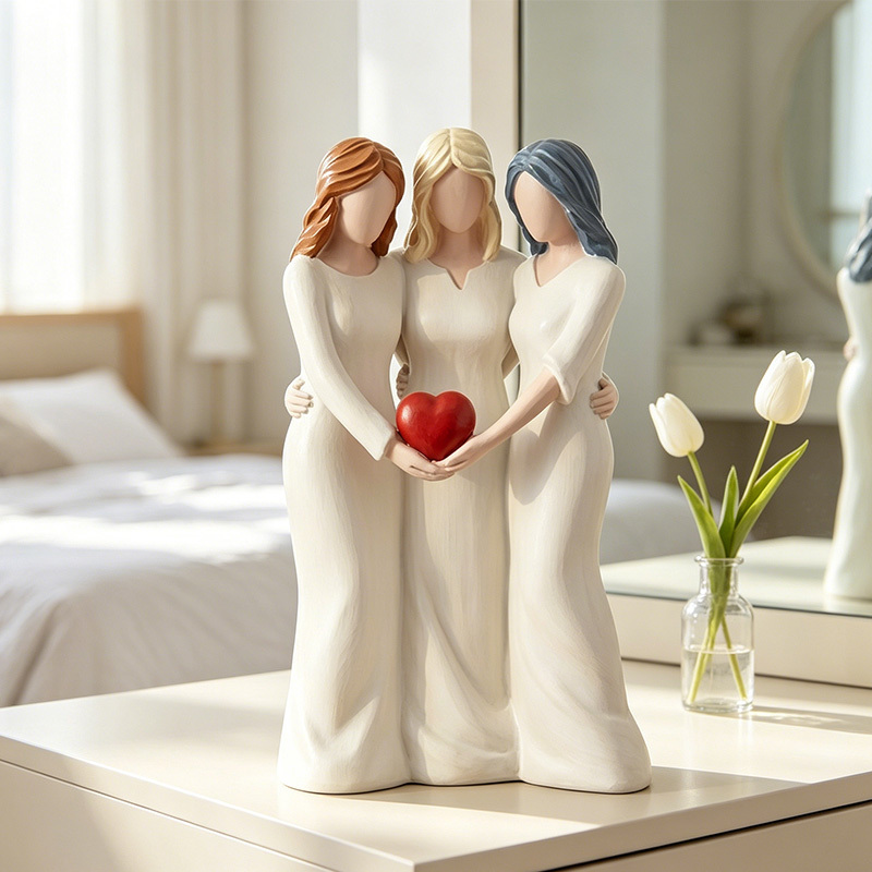TEMU Figurine Trois Femmes en Étreinte en Résine à - Convient comme Cadeau pour Meilleure , Statue de Sœurs en Étreinte avec Symbole de Cœur Rouge,