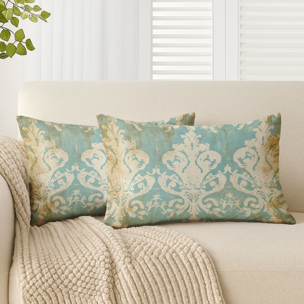 TEMU 2 fundas de cojín diseño en azul y beige, medidas de 12X20 pulgadas/30X50 cm, hechas de felpa corta, perfectas para decorar tu sofá, cama o