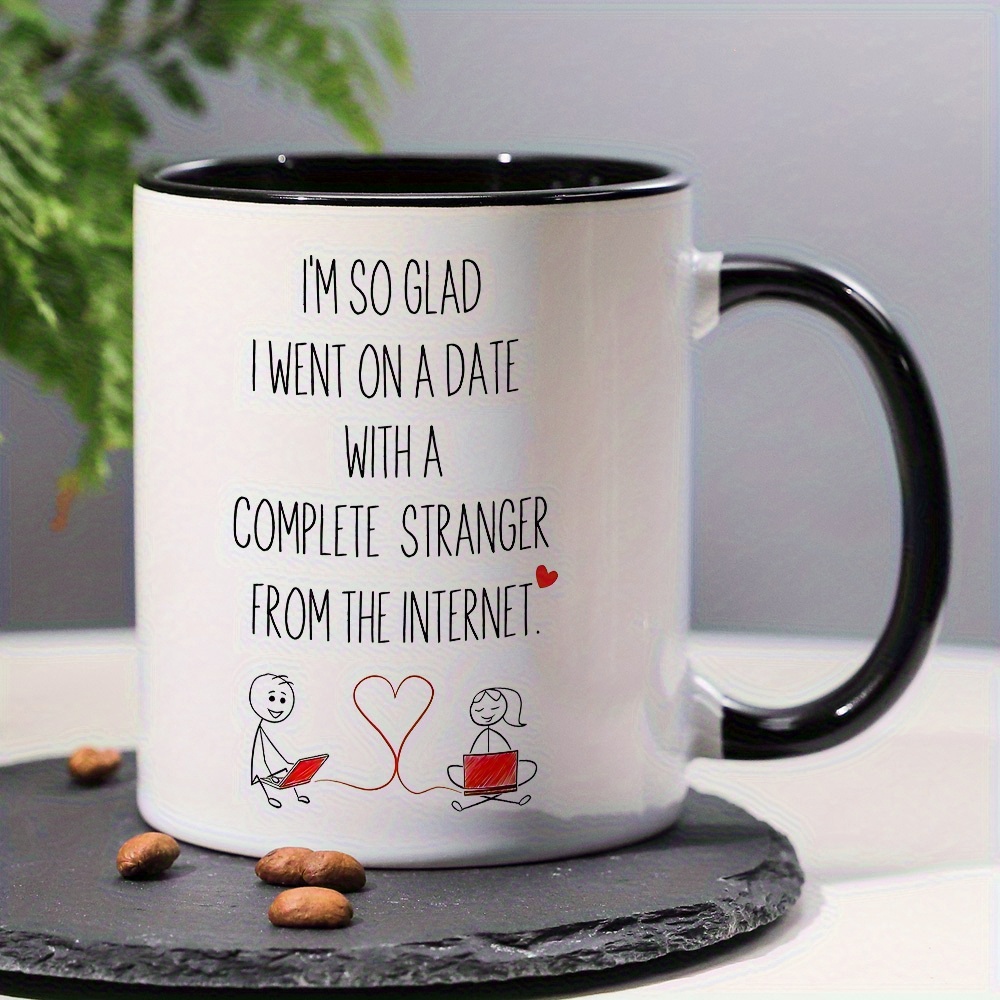 1pc 11oz romantic anniversary ceramic mug im   i     with     from the internet design white with pink accents ideal valentines gift for couples love internet themed humorous drinkware anniversary gift mug   romantic design ceramic mug coffee bar accessories details 0