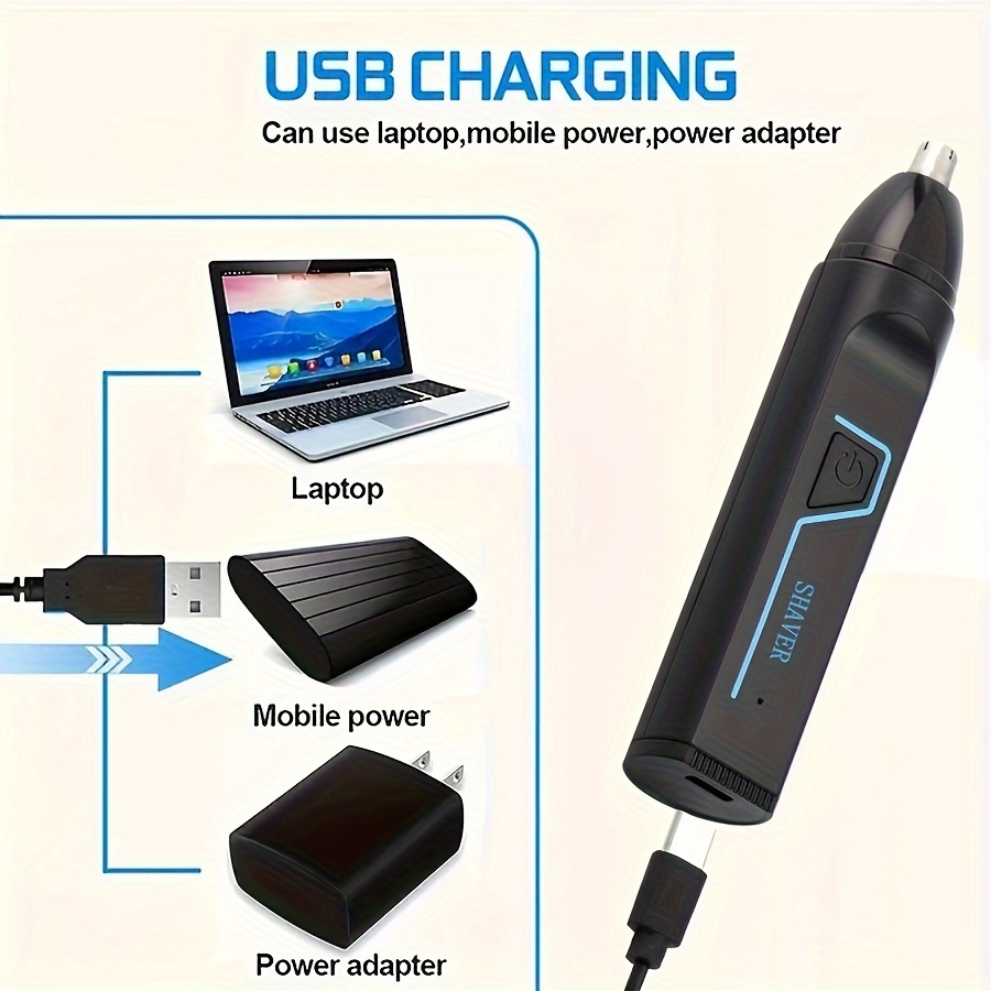1pc 3 in 1 multifunctional electric nose ear hair trimmer eyebrow groomer rechargeable usb charging nose hair clipper with 150mah battery 36v operating voltage   usb c cable cleaning brush Product details 5